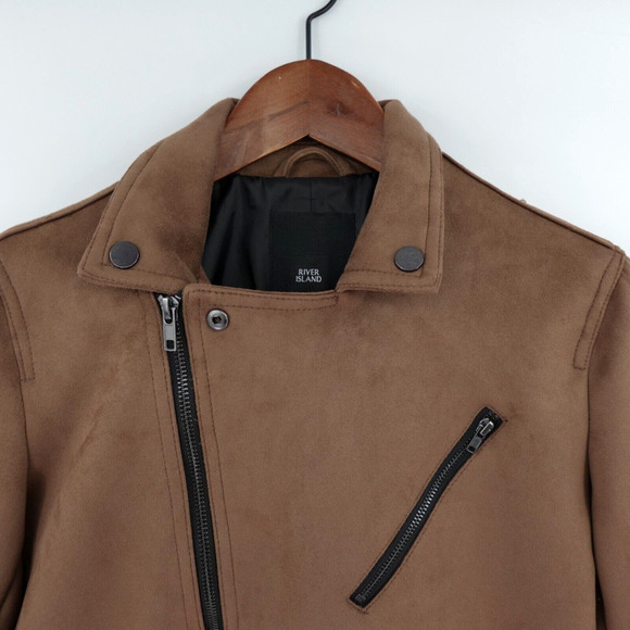 Girls Biker Jacket Medium 11 yrs Brown Vegan Suede Motorcycle Retro 80s - Picture 8 of 15